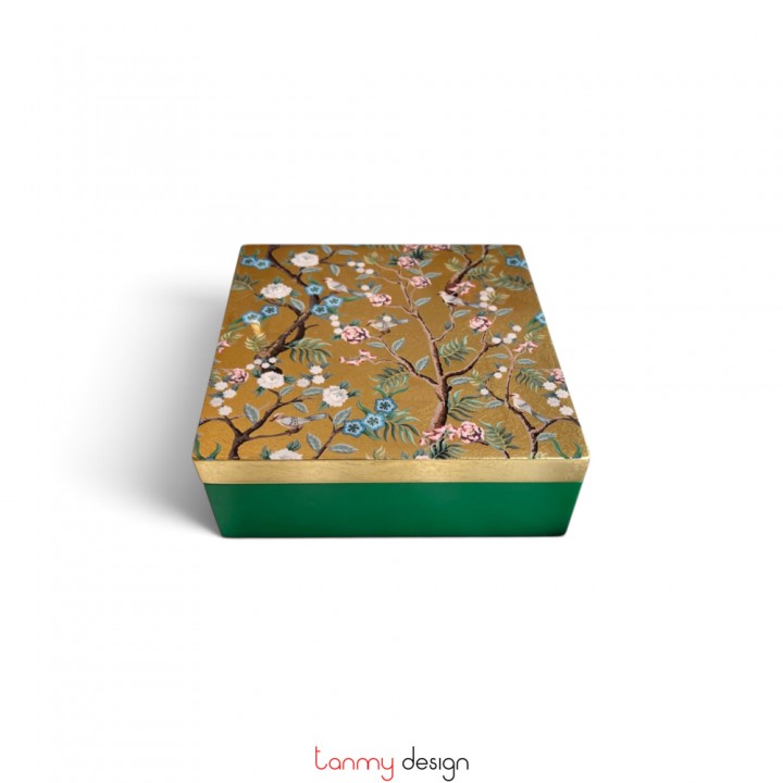 Hộp sơn mài vuông vẽ hoa mùa xuân 15x15 cm